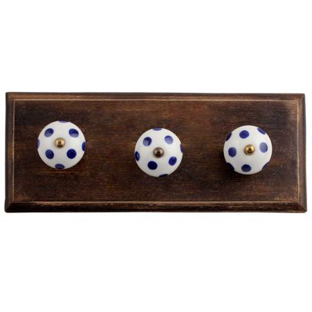 White Navy Blue Dot Wooden Hooks